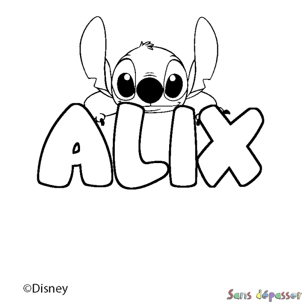 Coloriage pr&eacute;nom ALIX - d&eacute;cor Stitch