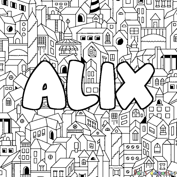 Coloriage pr&eacute;nom ALIX - d&eacute;cor Ville