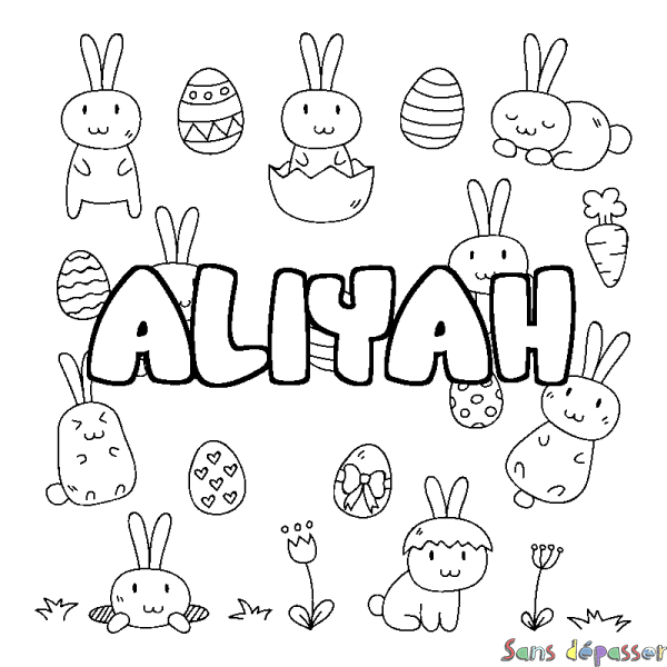 Coloriage pr&eacute;nom ALIYAH - d&eacute;cor Paques
