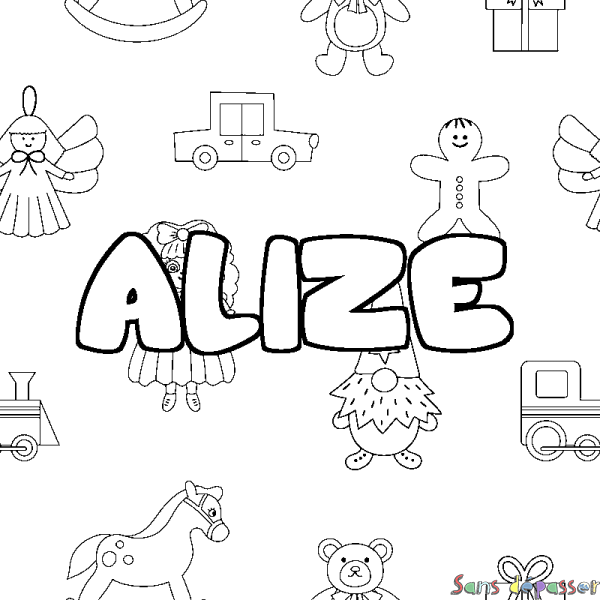 Coloriage prénom ALIZE - d&eacute;cor Jouets
