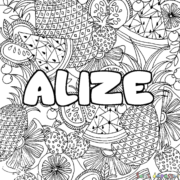 Coloriage prénom ALIZE - d&eacute;cor Mandala fruits