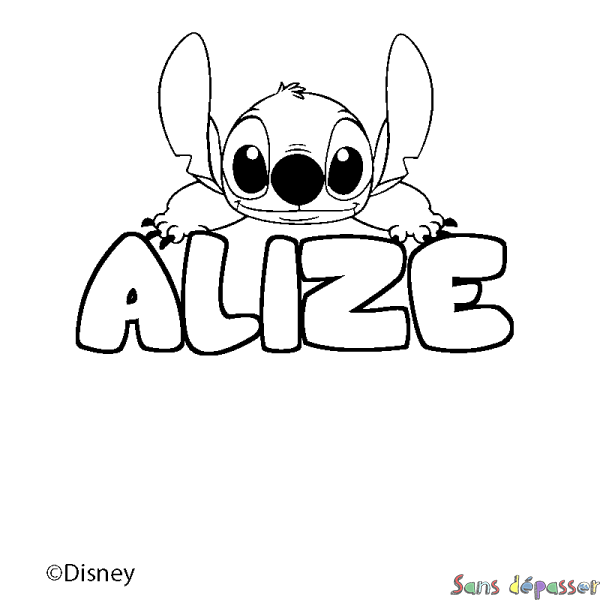 Coloriage pr&eacute;nom ALIZE - d&eacute;cor Stitch