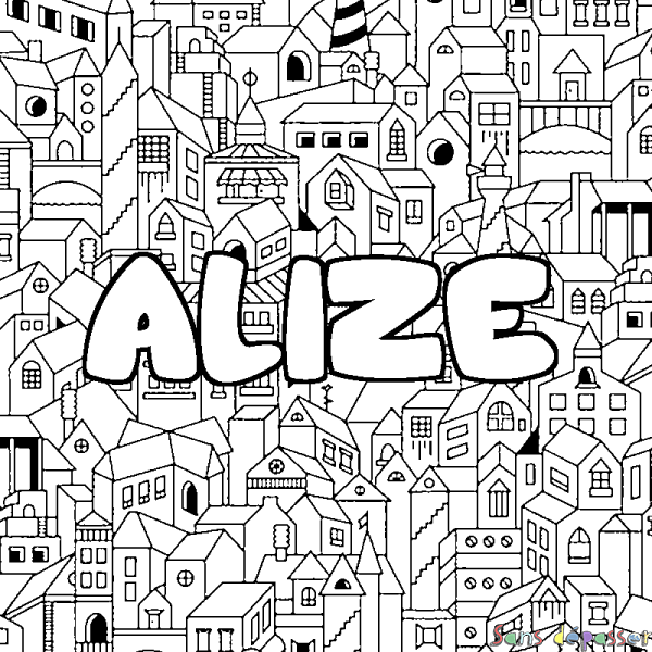 Coloriage prénom ALIZE - d&eacute;cor Ville