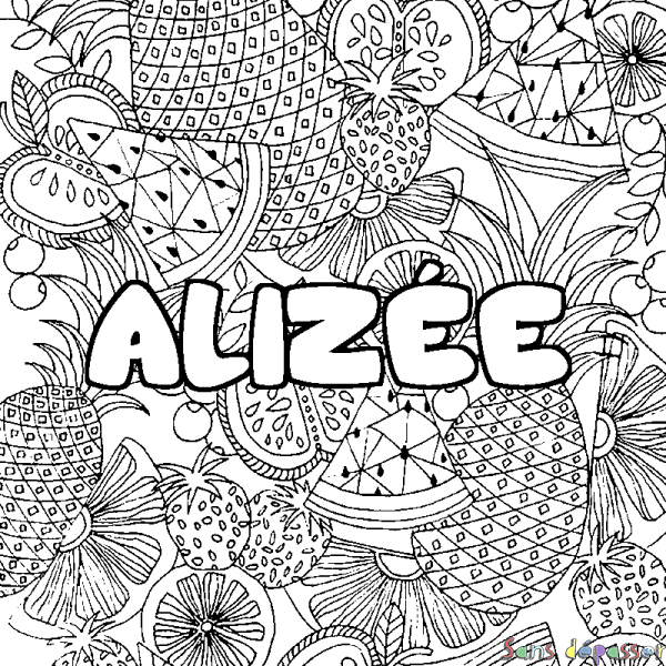 Coloriage prénom ALIZ&Eacute;E - d&eacute;cor Mandala fruits