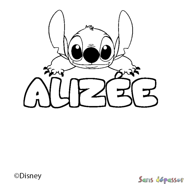 Coloriage pr&eacute;nom ALIZ&Eacute;E - d&eacute;cor Stitch