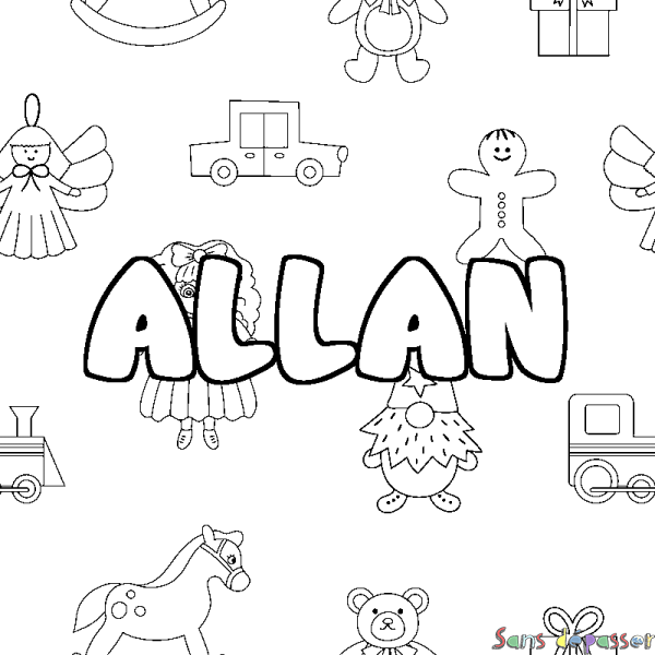 Coloriage pr&eacute;nom ALLAN - d&eacute;cor Jouets