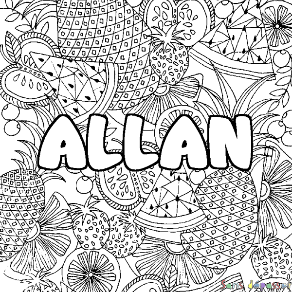 Coloriage prénom ALLAN - d&eacute;cor Mandala fruits