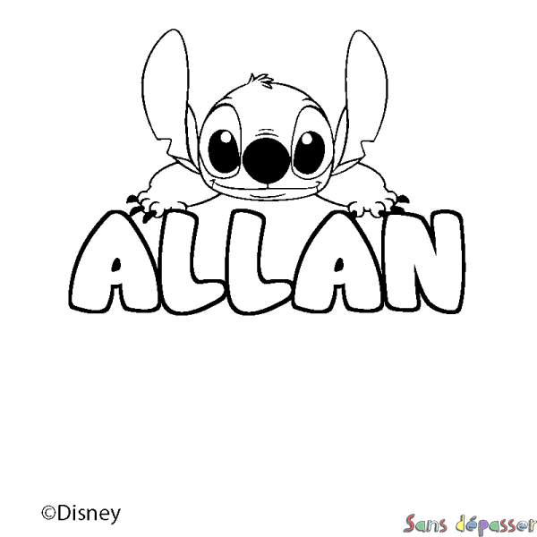 Coloriage pr&eacute;nom ALLAN - d&eacute;cor Stitch