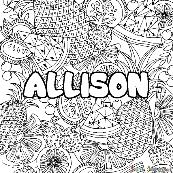 Coloriage pr&eacute;nom ALLISON - d&eacute;cor Mandala fruits