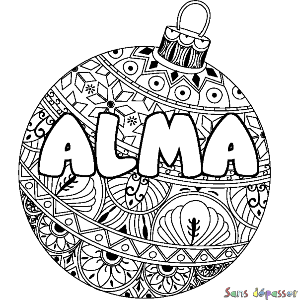 Coloriage prénom ALMA - d&eacute;cor Boule de No&euml;l