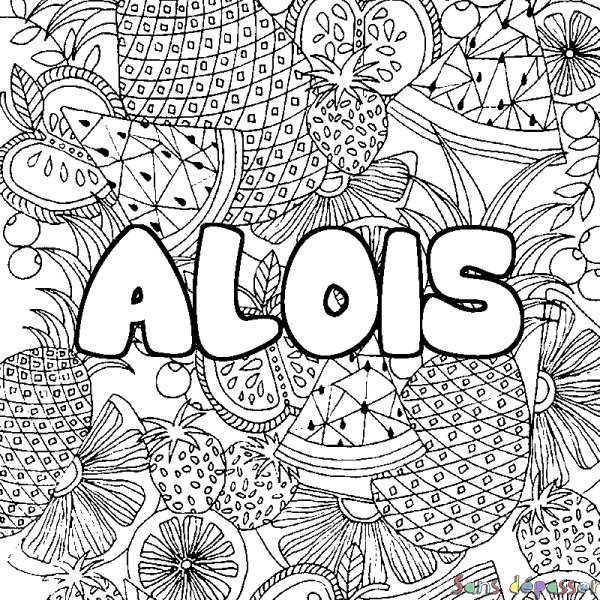 Coloriage pr&eacute;nom ALOIS - d&eacute;cor Mandala fruits