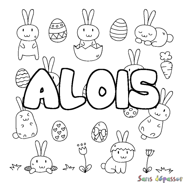 Coloriage pr&eacute;nom ALOIS - d&eacute;cor Paques