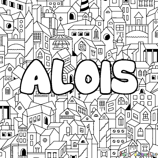 Coloriage prénom ALOIS - d&eacute;cor Ville
