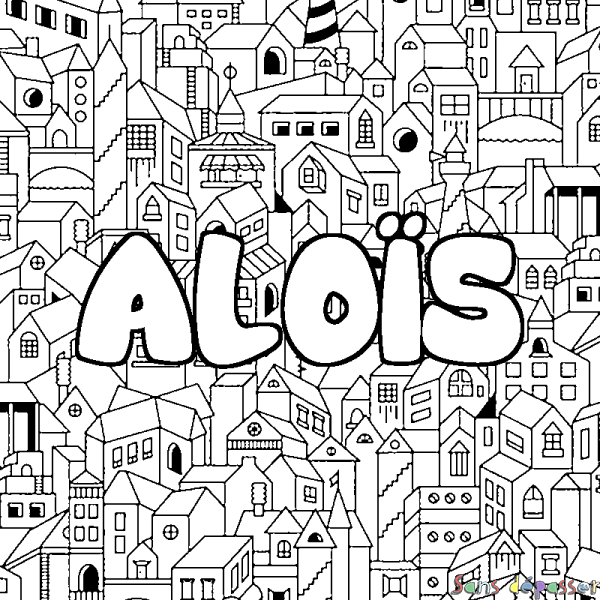 Coloriage pr&eacute;nom ALO&Iuml;S - d&eacute;cor Ville