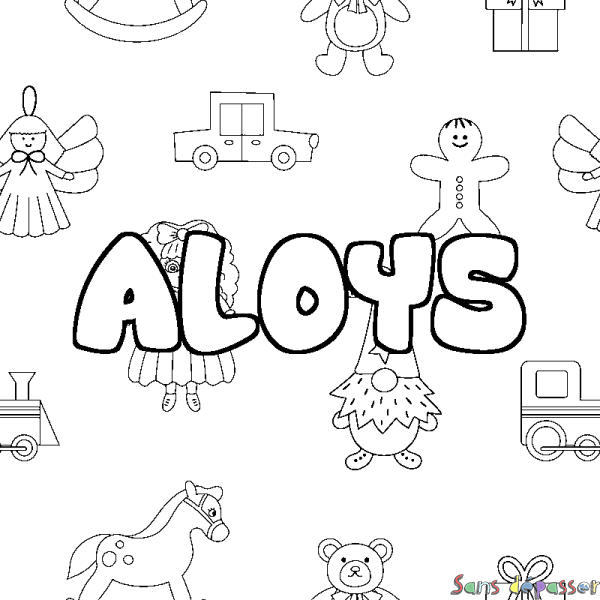 Coloriage pr&eacute;nom ALOYS - d&eacute;cor Jouets