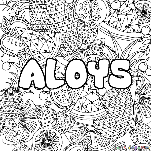 Coloriage pr&eacute;nom ALOYS - d&eacute;cor Mandala fruits