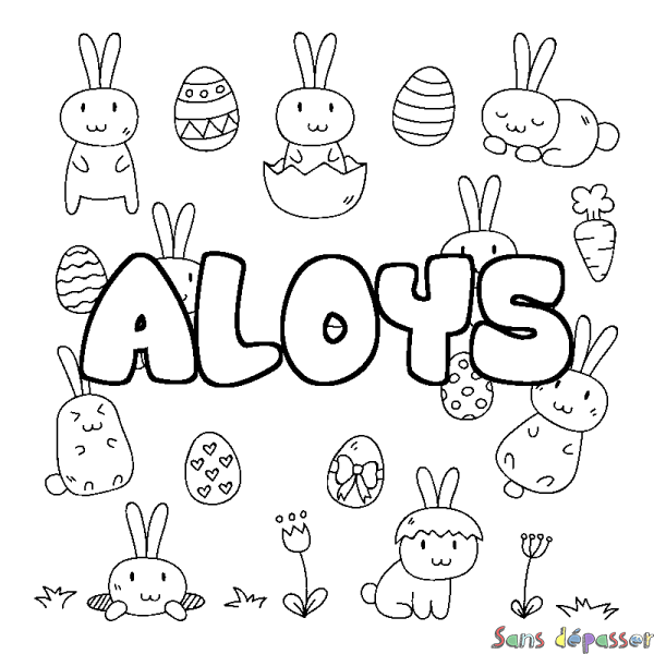 Coloriage pr&eacute;nom ALOYS - d&eacute;cor Paques