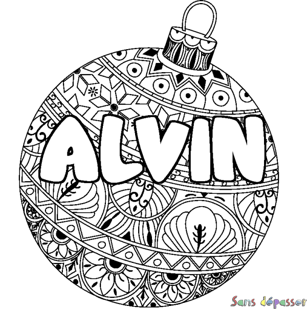 Coloriage pr&eacute;nom ALVIN - d&eacute;cor Boule de No&euml;l