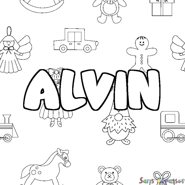 Coloriage prénom ALVIN - d&eacute;cor Jouets