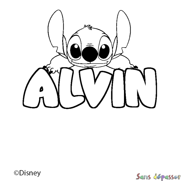 Coloriage pr&eacute;nom ALVIN - d&eacute;cor Stitch