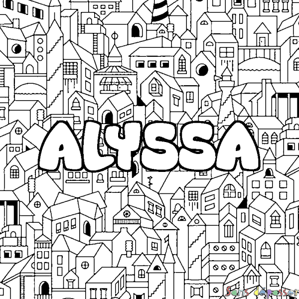 Coloriage prénom ALYSSA - d&eacute;cor Ville