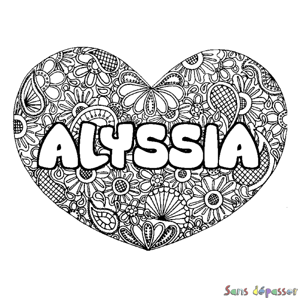 Coloriage prénom ALYSSIA - d&eacute;cor Mandala coeur
