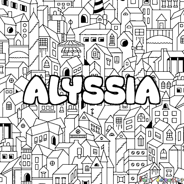 Coloriage prénom ALYSSIA - d&eacute;cor Ville
