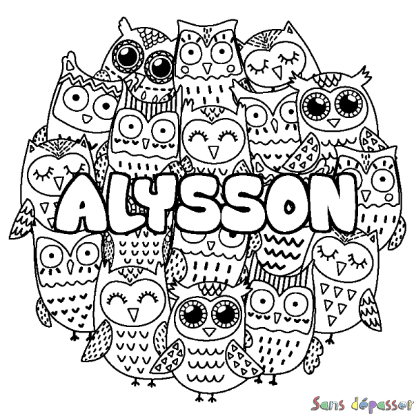 Coloriage prénom ALYSSON - d&eacute;cor Chouettes