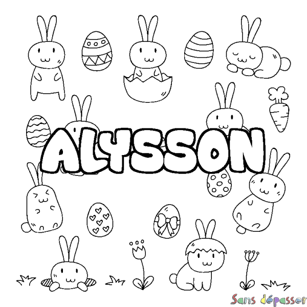 Coloriage prénom ALYSSON - d&eacute;cor Paques