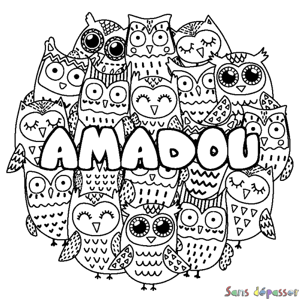 Coloriage prénom AMADOU - d&eacute;cor Chouettes