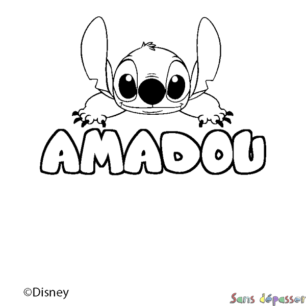 Coloriage pr&eacute;nom AMADOU - d&eacute;cor Stitch