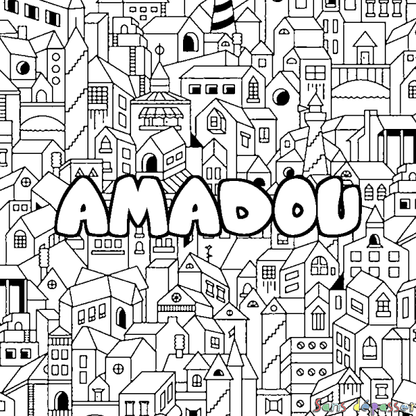 Coloriage prénom AMADOU - d&eacute;cor Ville