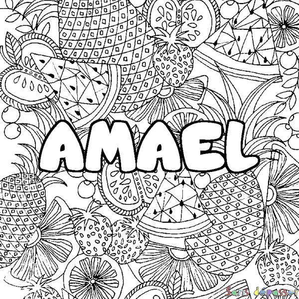 Coloriage prénom AMAEL - d&eacute;cor Mandala fruits
