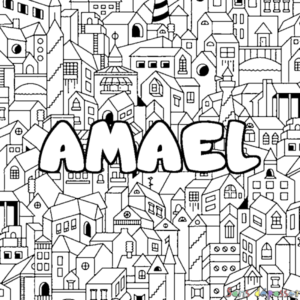 Coloriage prénom AMAEL - d&eacute;cor Ville