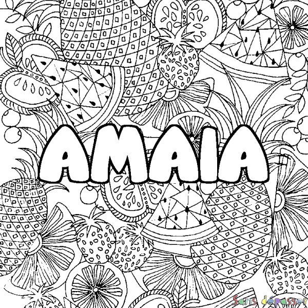 Coloriage prénom AMAIA - d&eacute;cor Mandala fruits