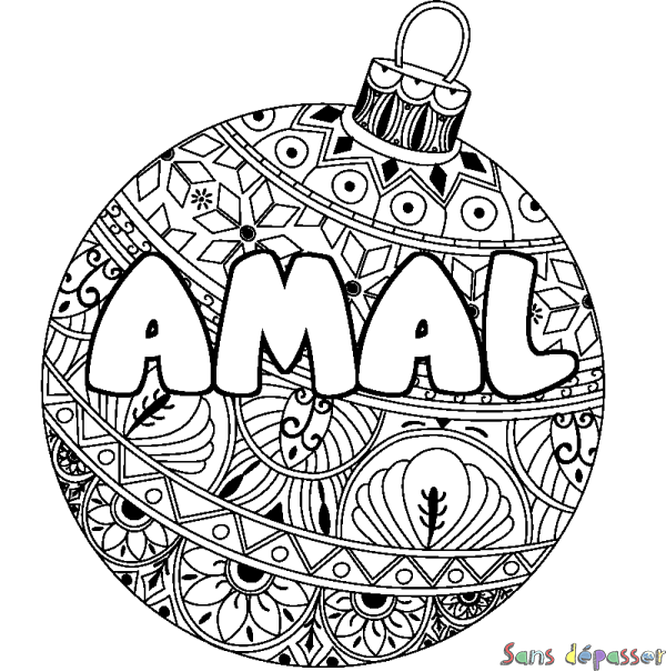 Coloriage pr&eacute;nom AMAL - d&eacute;cor Boule de No&euml;l