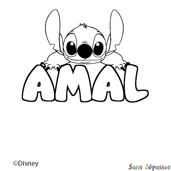 Coloriage pr&eacute;nom AMAL - d&eacute;cor Stitch