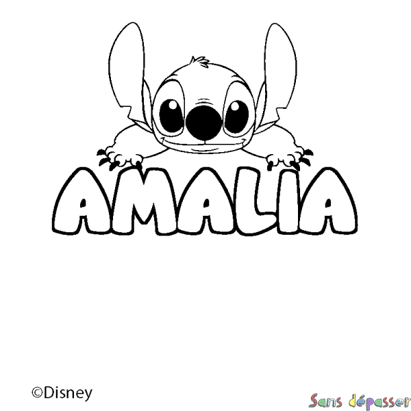Coloriage pr&eacute;nom AMALIA - d&eacute;cor Stitch