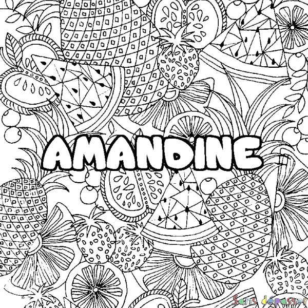 Coloriage prénom AMANDINE - d&eacute;cor Mandala fruits
