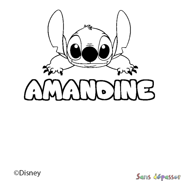 Coloriage pr&eacute;nom AMANDINE - d&eacute;cor Stitch