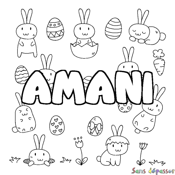 Coloriage pr&eacute;nom AMANI - d&eacute;cor Paques