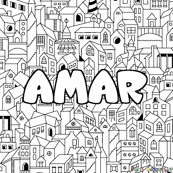 Coloriage prénom AMAR - d&eacute;cor Ville