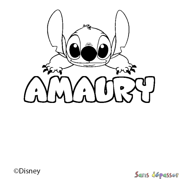 Coloriage pr&eacute;nom AMAURY - d&eacute;cor Stitch