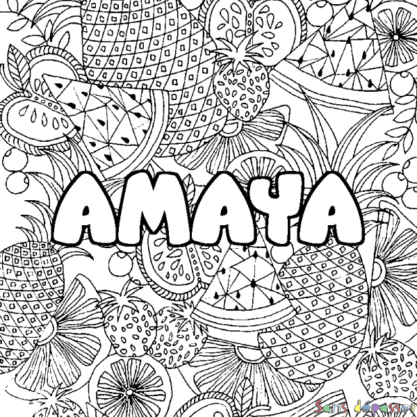 Coloriage prénom AMAYA - d&eacute;cor Mandala fruits