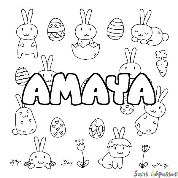 Coloriage pr&eacute;nom AMAYA - d&eacute;cor Paques