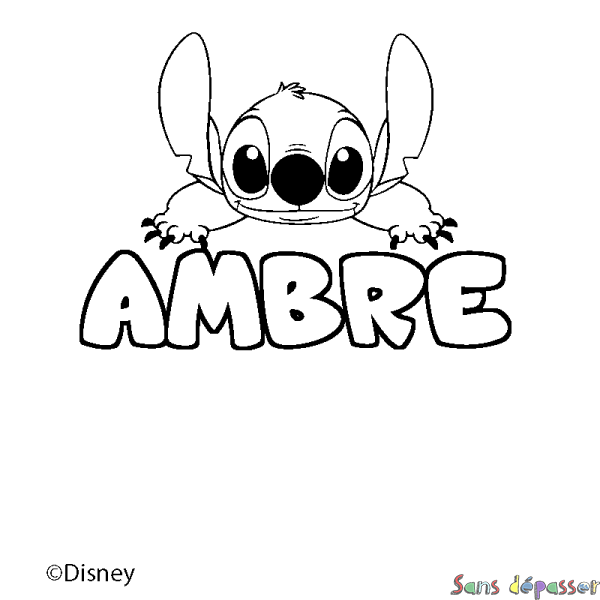Coloriage pr&eacute;nom AMBRE - d&eacute;cor Stitch