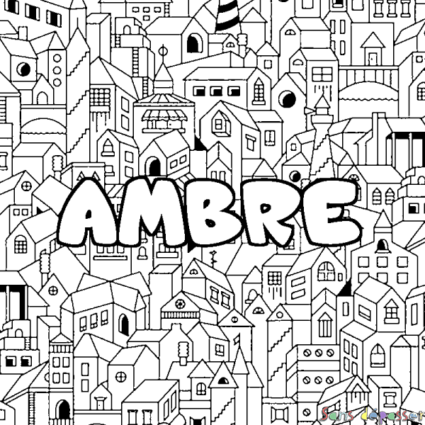 Coloriage prénom AMBRE - d&eacute;cor Ville