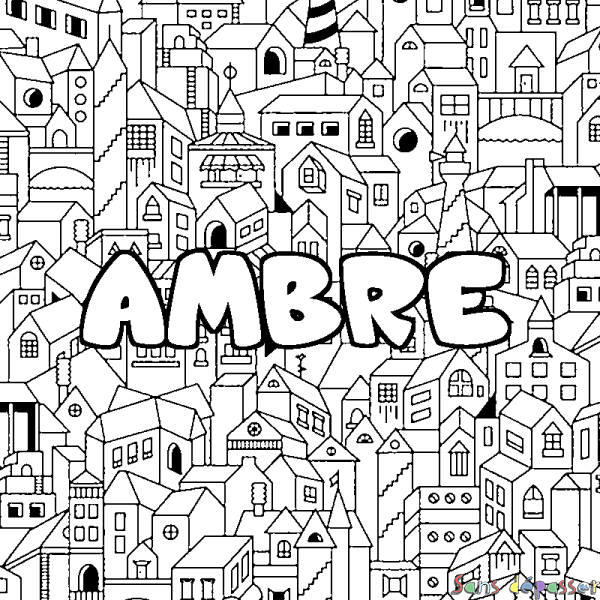 Coloriage pr&eacute;nom AMBRE - d&eacute;cor Ville