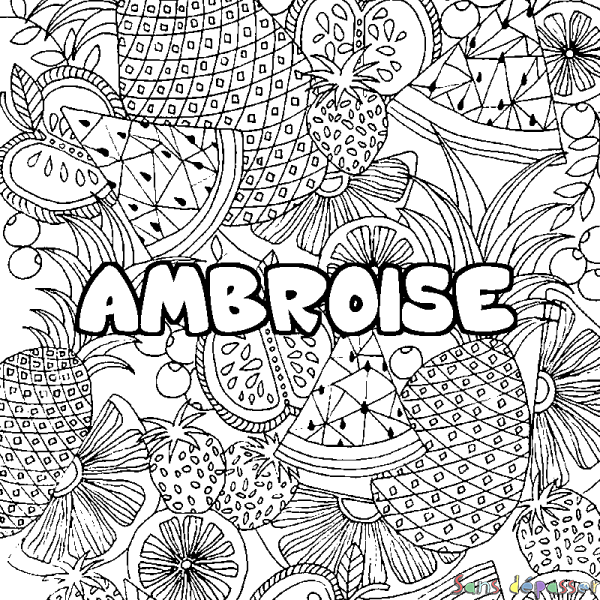 Coloriage prénom AMBROISE - d&eacute;cor Mandala fruits