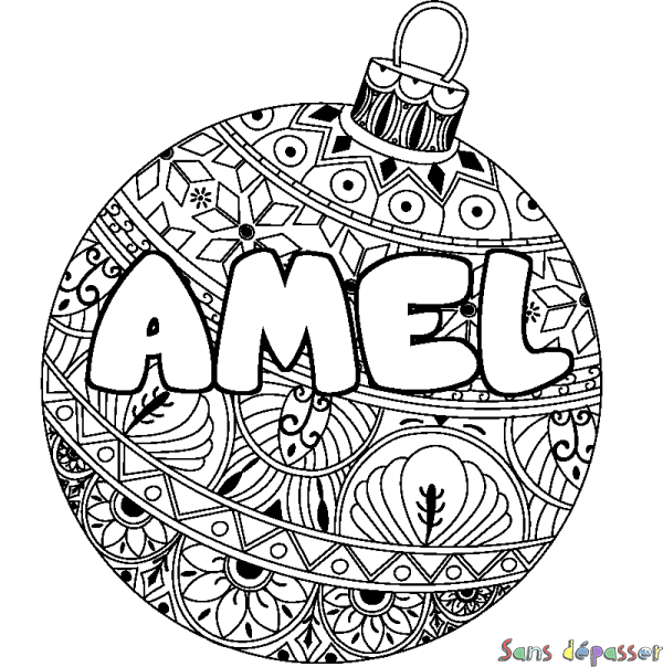 Coloriage prénom AMEL - d&eacute;cor Boule de No&euml;l